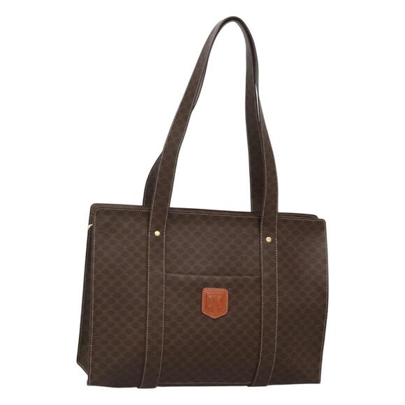 CELINE Macadam Canvas Tote Bag Pvc Leather Brown Gold - Picture 1 of 12